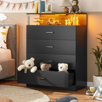 Sikaic Dresser 4 Drawers Led Tall Dresser with Charging Station for Bedroom Closet Black