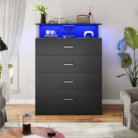 Sikaic Dresser 4 Drawers Led Tall Dresser with Charging Station for Bedroom Closet Black