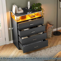 Sikaic Dresser 4 Drawers Led Tall Dresser with Charging Station for Bedroom Closet Black