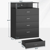 Sikaic Dresser 4 Drawers Led Tall Dresser with Charging Station for Bedroom Closet Black