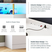 Sikaic Dresser 4 Drawers Led Tall Dresser with Charging Station for Bedroom Closet White