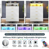 Sikaic Dresser 4 Drawers Led Tall Dresser with Charging Station for Bedroom Closet White