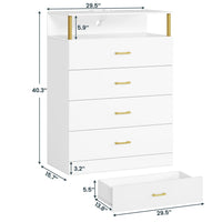 Sikaic Dresser 4 Drawers Led Tall Dresser with Charging Station for Bedroom Closet White