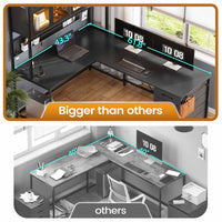 Sikaic Computer Desk LED L Shaped Computer Desk 62 inches Reversible L Shaped Desk with Storage Drawers Hutch and Pegboard with Power Outlet for Home Office Black