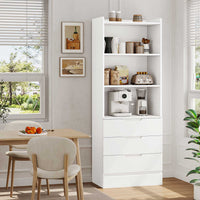 Sikaic Storage Cabinet 73 Inches Versatile Tall Cabinet with 3 Drawers and 3-Tier Open Shelves White