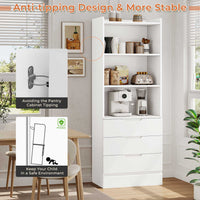 Sikaic Storage Cabinet 73 Inches Versatile Tall Cabinet with 3 Drawers and 3-Tier Open Shelves White