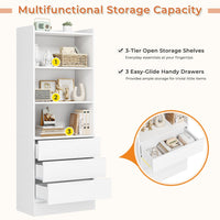 Sikaic Storage Cabinet 73 Inches Versatile Tall Cabinet with 3 Drawers and 3-Tier Open Shelves White
