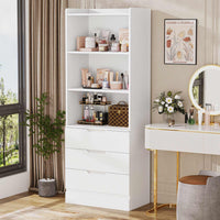 Sikaic Storage Cabinet 73 Inches Versatile Tall Cabinet with 3 Drawers and 3-Tier Open Shelves White