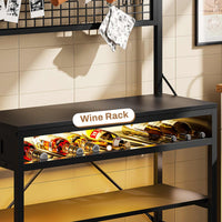 Sikaic Bakers Rack LED Bakers Rack with Power Outlet Storage Black