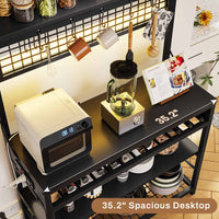 Sikaic Bakers Rack LED Bakers Rack with Power Outlet Storage Black