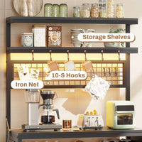 Sikaic Bakers Rack LED Bakers Rack with Power Outlet Storage Black