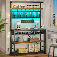 Sikaic Bakers Rack LED Bakers Rack with Power Outlet Storage Brown