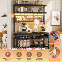 Sikaic Bakers Rack LED Bakers Rack with Power Outlet Storage Black