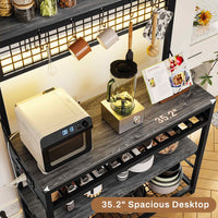 Sikaic Bakers Rack LED Bakers Rack with Power Outlet Storage Grey