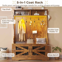 Sikaic Hall Tree 5-in-1 Hall Tree with Bench and Shoe Storage Rustic Brown