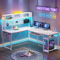 Sikaic Gaming Desk L Shaped Reversible Gaming Desk With Power Outlets Keyboard Tray White