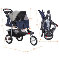 Sikaic Pet Stroller Pet Stroller Folding Traveling Cart with Storage Basket Blue Grey