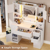 Sikaic Makeup Vanity LED Makeup Vanity With Outlet Smart Mirror Drawers White