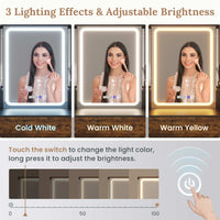 Sikaic Makeup Vanity LED Makeup Vanity With Outlet Smart Mirror Drawers Vintage Brown