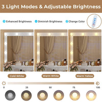 Sikaic Makeup Vanity LED Makeup Vanity With Outlet Nightstand Drawers White & Gold