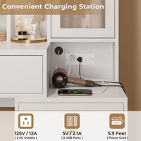 Sikaic Makeup Vanity LED Makeup Vanity With Outlet Nightstand Drawers White & Gold