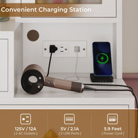 Sikaic Makeup Vanity LED Makeup Vanity With Outlet Nightstand Drawers White