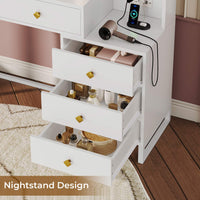 Sikaic Makeup Vanity LED Makeup Vanity With Outlet Nightstand Drawers White