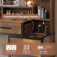 Sikaic Makeup Vanity Makeup Vanity with Lights Charging Station Mirror Drawers Rustic Brown