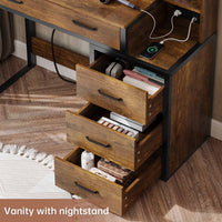 Sikaic Makeup Vanity Makeup Vanity with Lights Charging Station Mirror Drawers Rustic Brown