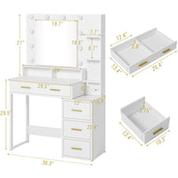Sikaic Makeup Vanity Makeup Vanity with Lights Charging Station Mirror Drawers White