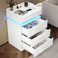 Sikaic Nightstand LED Nightstand with Charging Station Hutch Drawers White