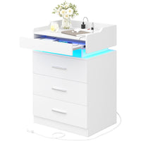 Sikaic Nightstand LED Nightstand with Charging Station Hutch Drawers White