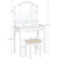 Sikaic Makeup Vanity Makeup Vanity with Lighted Mirror Stool Drawers White