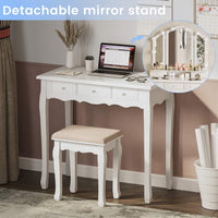 Sikaic Makeup Vanity Makeup Vanity with Lighted Mirror Stool Drawers White