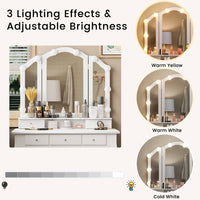 Sikaic Makeup Vanity Makeup Vanity with Lighted Mirror Stool Drawers White