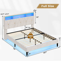 Sikaic Bed Frame Faux Leather LED Bed Frame with Outlets and Storage Headboard White