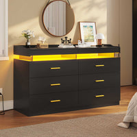 Sikaic Dresser LED Dresser with 6 Drawers & 2 Pull-Out Tray Black