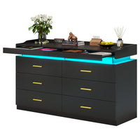 Sikaic Dresser LED Dresser with 6 Drawers & 2 Pull-Out Tray Black