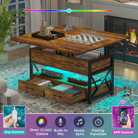 Sikaic Coffee Table 40" Inches Lift Top 4 in 1 LED Coffee Table with 2 Drawers Storage Brown