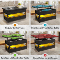Sikaic Coffee Table 40" Inches Lift Top 4 in 1 LED Coffee Table with 2 Drawers Storage Black