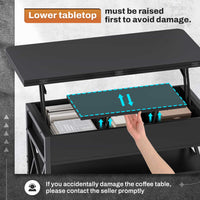 Sikaic Coffee Table 40" Inches Lift Top 4 in 1 LED Coffee Table with 2 Drawers Storage Black