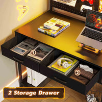 Sikaic Gaming Desk L Shaped Reversible LED Gaming Desk with Hutch Pegboard and Storage Shelves Drawers & Monitor Stand Black