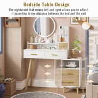 Sikaic Makeup Vanity LED Touch Screen Makeup Vanity Mirror with Nightstand and Open Shelves Storage Drawers White