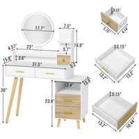 Sikaic Makeup Vanity LED Touch Screen Makeup Vanity Mirror with Nightstand and Open Shelves Storage Drawers White