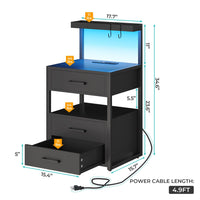 Sikaic Nightstand LED Nightstand with Charging Station 2 USB Ports and 2 AC Outlets And 3 Drawers Open Storage Black