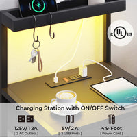 Sikaic Nightstand LED Nightstand with Charging Station 2 USB Ports and 2 AC Outlets And 3 Drawers Open Storage Black