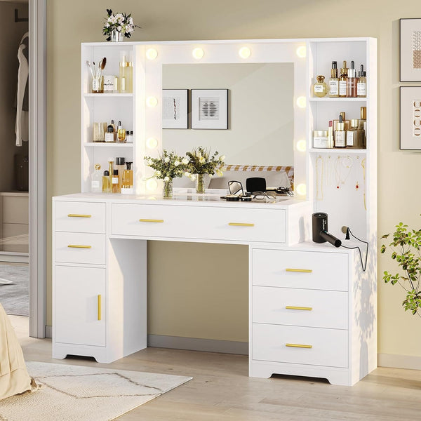 48.8" LED Vanity Desk with Mirror & Lights White | Sikaic