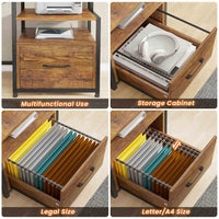 Sikaic Gaming Desk 66 inches LED Gaming Desk with File Drawer Power Outlet  Printer Cabinet and Monitor Shelf Brown