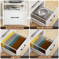 Sikaic Gaming Desk 66 inches LED Gaming Desk with File Drawer Power Outlet  Printer Cabinet and Monitor Shelf White