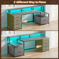 Sikaic Gaming Desk 66 inches LED Gaming Desk with File Drawer Power Outlet  Printer Cabinet and Monitor Shelf Grey